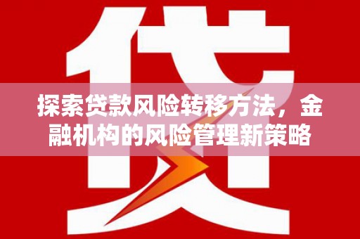 颍上探索贷款风险转移方法，金融机构的风险管理新策略