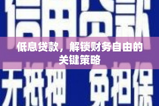 颍上低息贷款，解锁财务自由的关键策略